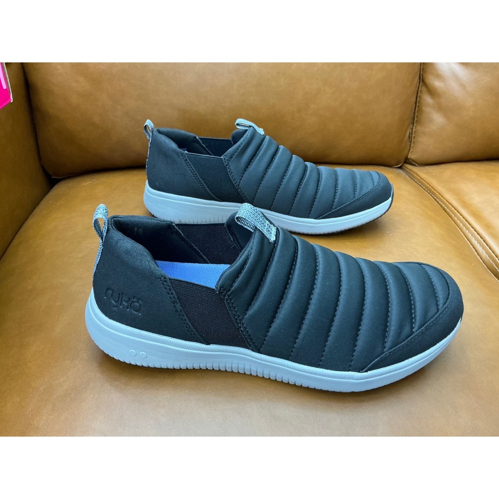 Ryka Pursuit Slip On Sneakers Women 9.5 Black New Quilted Walking Shoes